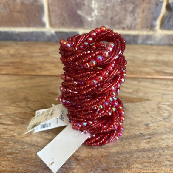 Red Beaded Napkin Rings Twisted Sparkling Iridescent NEW by Nobility SET OF 8 - Picture 2 of 7